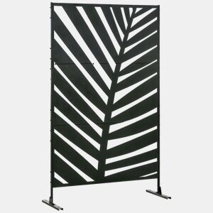 Outsunny Biombo de 3 Peças Separador de Ambientes com Desenho de Folha de Bananeira Biombo para Exterior Jardim Varanda 122x45x198 cm Preto