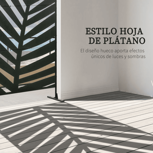 Outsunny Biombo de 3 Peças Separador de Ambientes com Desenho de Folha de Bananeira Biombo para Exterior Jardim Varanda 122x45x198 cm Preto