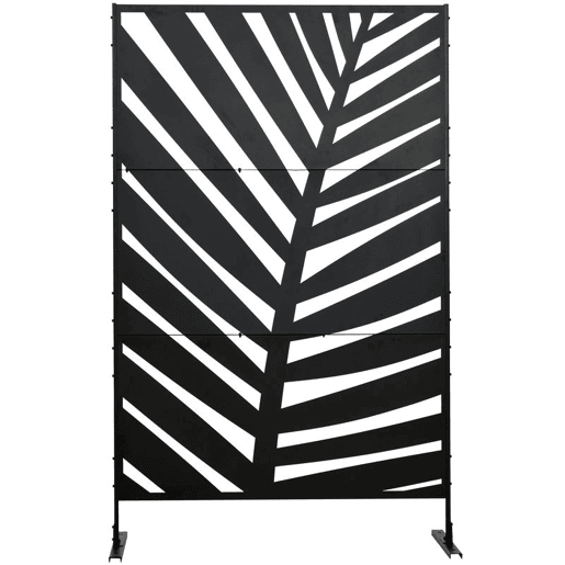 Outsunny Biombo de 3 Peças Separador de Ambientes com Desenho de Folha de Bananeira Biombo para Exterior Jardim Varanda 122x45x198 cm Preto