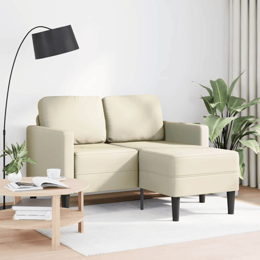 Sofá 2 lugares - Sofá fixo com Chaise em L 125 cm couro artificial creme
