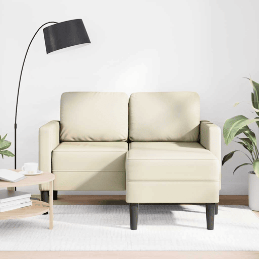 Sofá 2 lugares - Sofá fixo com Chaise em L 125 cm couro artificial creme