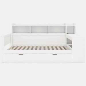 Sofá-cama 90x200 cm - secretária com tomada USB - 2 gavetas e prateleiras - Branco (colchão não incluído)