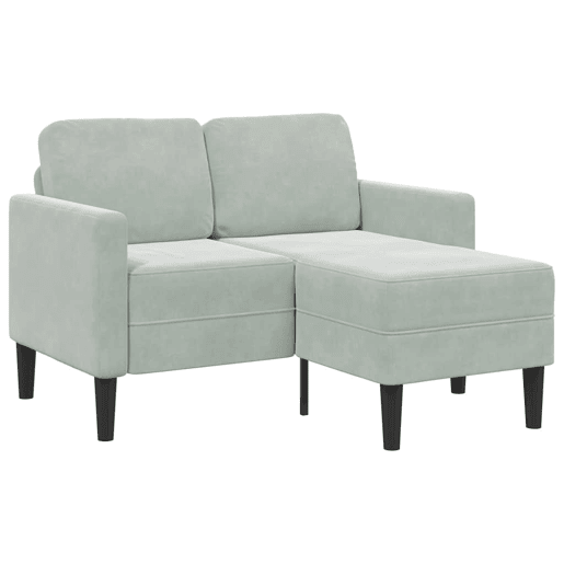 Sofá 2 lugares - Sofá fixo com Chaise em L 125 cm veludo cinzento-claro
