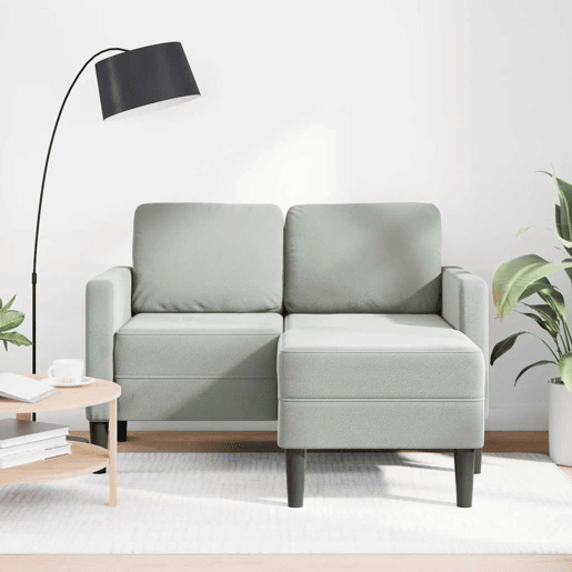 Sofá 2 lugares - Sofá fixo com Chaise em L 125 cm veludo cinzento-claro