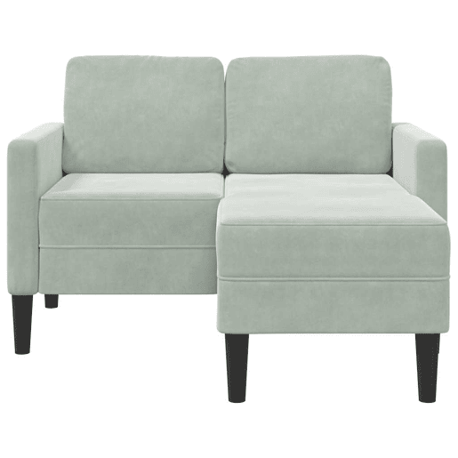 Sofá 2 lugares - Sofá fixo com Chaise em L 125 cm veludo cinzento-claro