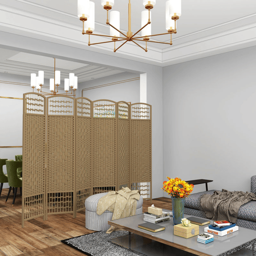 HOMCOM Biombo Dobrável de 6 Painéis, 240x170 cm, Separador de Ambientes em Corda de Papel, Estrutura de Madeira, Decoração para Quarto e Sala, Natural