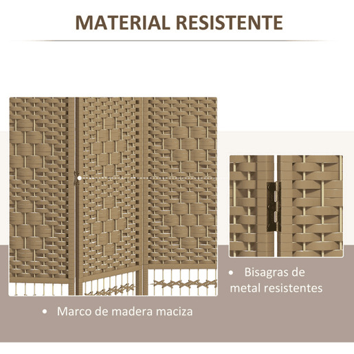 HOMCOM Biombo Dobrável de 6 Painéis, 240x170 cm, Separador de Ambientes em Corda de Papel, Estrutura de Madeira, Decoração para Quarto e Sala, Natural