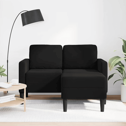 Sofá 2 lugares - Sofá fixo com Chaise em L 125 cm veludo preto