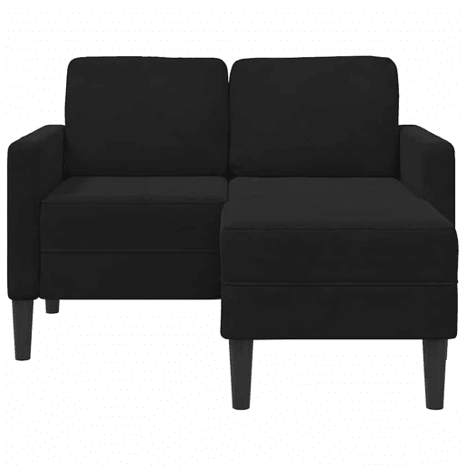 Sofá 2 lugares - Sofá fixo com Chaise em L 125 cm veludo preto
