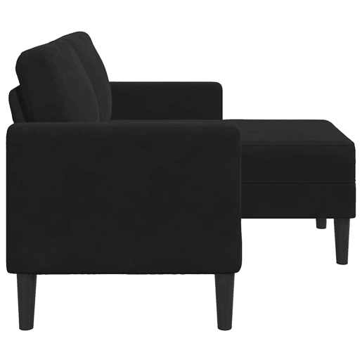 Sofá 2 lugares - Sofá fixo com Chaise em L 125 cm veludo preto