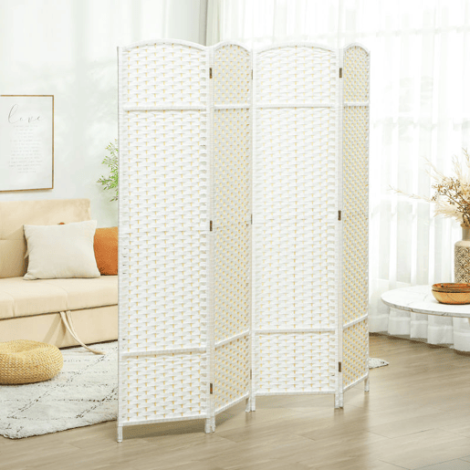 HOMCOM Biombo de 4 Painéis Separador de Ambientes Dobrável 160x170 cm Biombo Separador de Ambientes para Sala de Estar Dormitório Escritório Branco