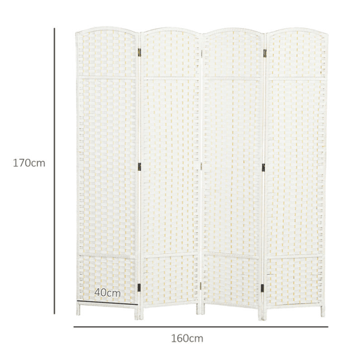 HOMCOM Biombo de 4 Painéis Separador de Ambientes Dobrável 160x170 cm Biombo Separador de Ambientes para Sala de Estar Dormitório Escritório Branco