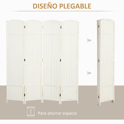 HOMCOM Biombo de 4 Painéis Separador de Ambientes Dobrável 160x170 cm Biombo Separador de Ambientes para Sala de Estar Dormitório Escritório Branco