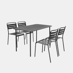 Mesa de jardim em metal, 4 cadeiras, Amelia, Antracite, 120x70x72.5 cm