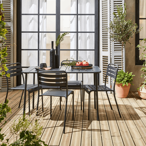 Mesa de jardim em metal, 4 cadeiras, Amelia, Antracite, 120x70x72.5 cm