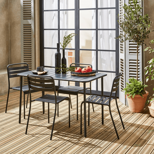 Mesa de jardim em metal, 4 cadeiras, Amelia, Antracite, 120x70x72.5 cm