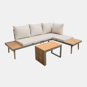 Conjunto de jardim com sofá modular em alumínio e acácia, 4 lugares, Sao Paulo, Caqui, 140x68x65 cm