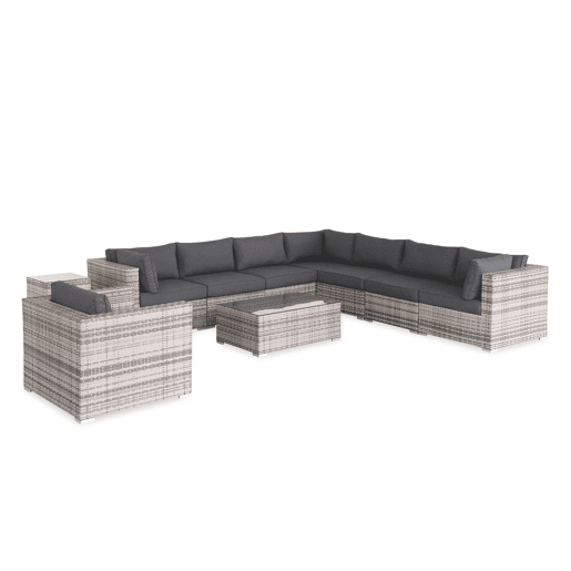 Conjunto de jardim relax em resina tecida para 8 a 10 pessoas, Venezia, Tons de cinza, 303.5x82x67 cm