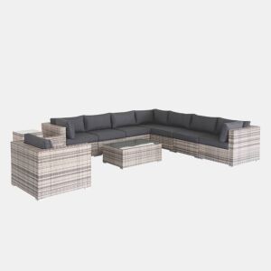 Conjunto de jardim relax em resina tecida para 8 a 10 pessoas, Venezia, Tons de cinza, 303.5x82x67 cm