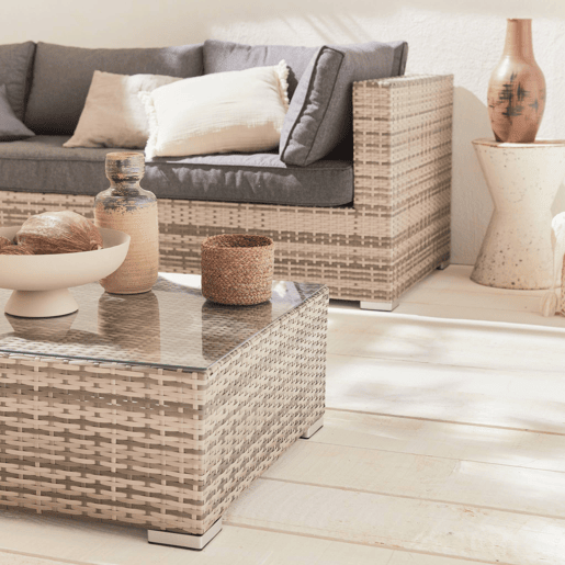 Conjunto de jardim relax em resina tecida para 8 a 10 pessoas, Venezia, Tons de cinza, 303.5x82x67 cm