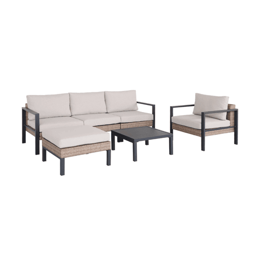 Conjunto de jardim com sofá, mesa e poltrona em alumínio, 5 lugares, Velletri, Antracite, 68x74x76 cm