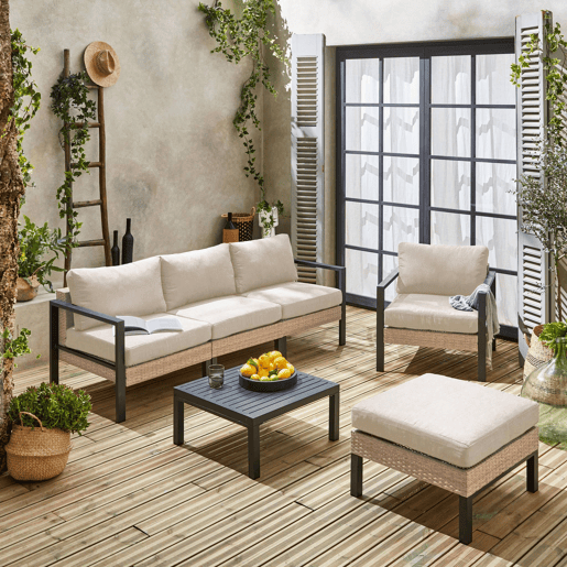 Conjunto de jardim com sofá, mesa e poltrona em alumínio, 5 lugares, Velletri, Antracite, 68x74x76 cm