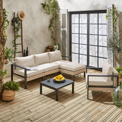 Conjunto de jardim com sofá, mesa e poltrona em alumínio, 5 lugares, Velletri, Antracite, 68x74x76 cm