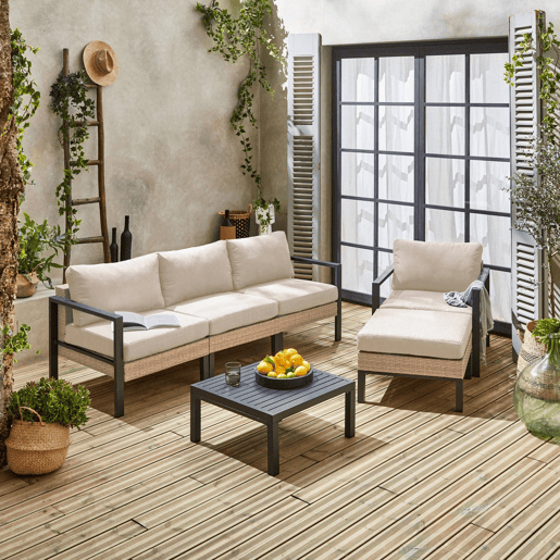 Conjunto de jardim com sofá, mesa e poltrona em alumínio, 5 lugares, Velletri, Antracite, 68x74x76 cm