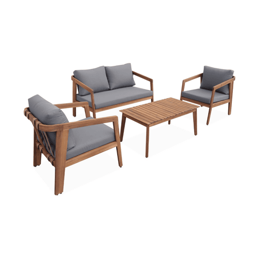 Conjunto de jardim relax de 4 lugares com sofá em madeira de acácia , Loberia, Cinza, 108.5x74.7x64.5 cm