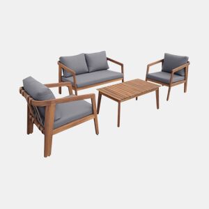Conjunto de jardim relax de 4 lugares com sofá em madeira de acácia , Loberia, Cinza, 108.5x74.7x64.5 cm