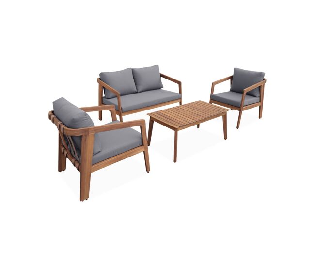 Conjunto de jardín de madera, 4 plazas gris - 108.5x74.7x64.5 cm