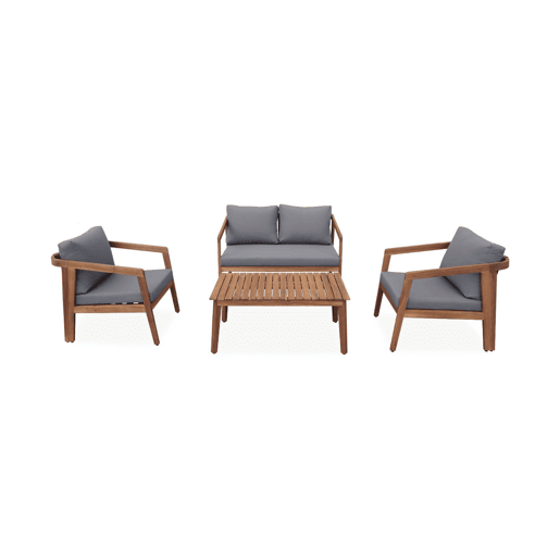 Conjunto de jardim relax de 4 lugares com sofá em madeira de acácia , Loberia, Cinza, 108.5x74.7x64.5 cm