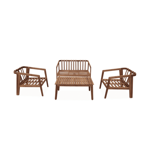 Conjunto de jardim relax de 4 lugares com sofá em madeira de acácia , Loberia, Cinza, 108.5x74.7x64.5 cm