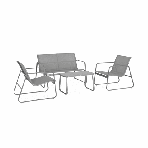 Conjunto de mobiliário de jardim relax com sofá em metal, 4 lugares, Silvi, Cinza Claro, 77x114x76 cm