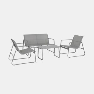 Conjunto de mobiliário de jardim relax com sofá em metal, 4 lugares, Silvi, Cinza Claro, 77x114x76 cm
