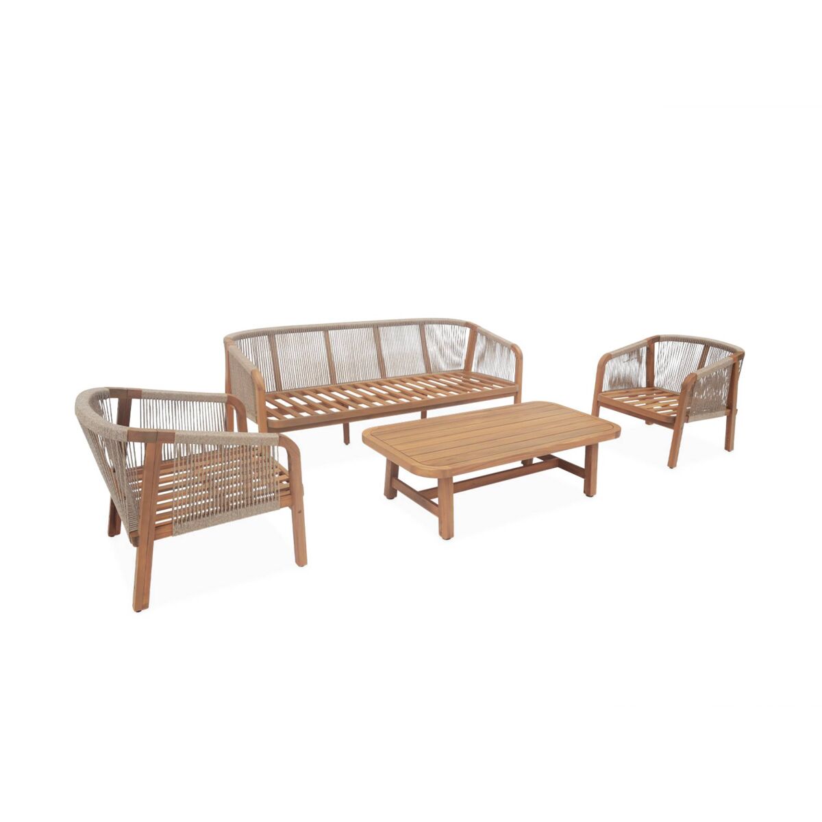 Conjunto de jardín de madera de acacia, 5 plazas, parana, beige, 188x78.5x69.5 cm