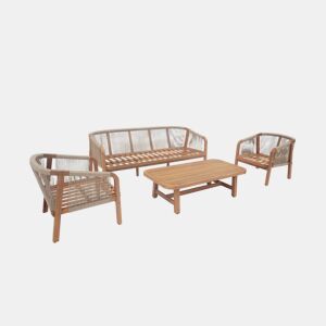 Conjunto de jardim relax com sofá em madeira de acácia, 5 lugares, Parana, Beige, 188x78.5x69.5 cm