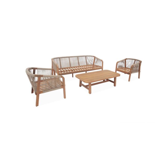 Conjunto de jardín de madera de acacia, 5 plazas, parana, beige, 188x78.5x69.5 cm