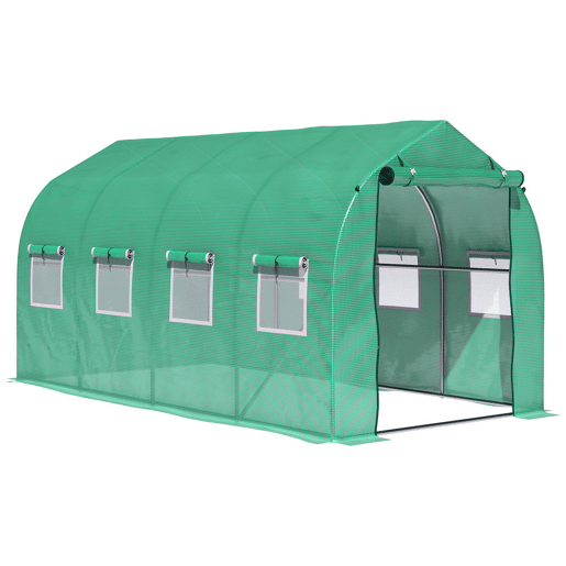 Outsunny Estufa tipo Túnel 4x2x2 m Estufa de Exterior com 8 Janelas de Malha e Porta Estufa de Cultivos para Pátio Jardim Verde