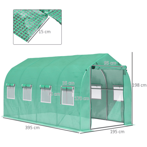 Outsunny Estufa tipo Túnel 4x2x2 m Estufa de Exterior com 8 Janelas de Malha e Porta Estufa de Cultivos para Pátio Jardim Verde