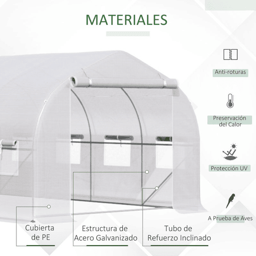 Outsunny Estufa tipo Túnel 4x2x2 m Estufa de Exterior com 8 Janelas de Malha e Porta Estufa de Cultivos para Pátio Jardim Verde
