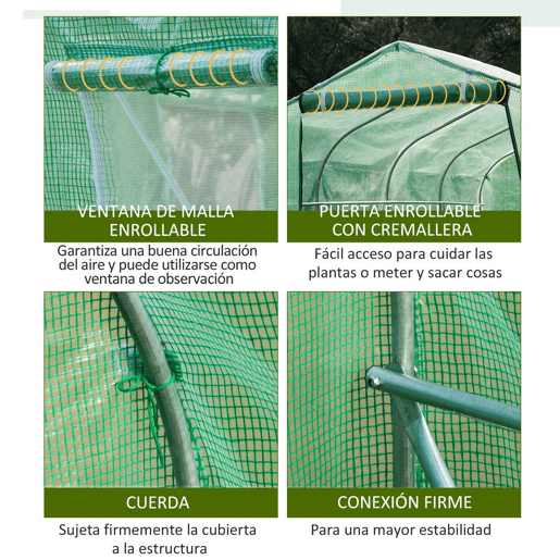 Outsunny Estufa tipo Túnel 4x2x2 m Estufa de Exterior com 8 Janelas de Malha e Porta Estufa de Cultivos para Pátio Jardim Verde