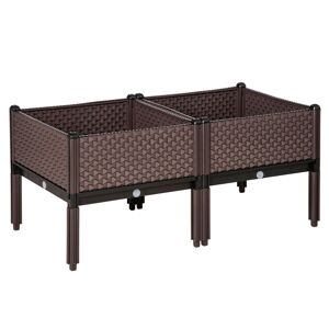 Outsunny Conjunto de 2 Floreiras de Exterior Floreiras Quadradas Elevadas Combinação Livre Floreiras para Jardim Pátio 50x50x46,5 cm Marrom