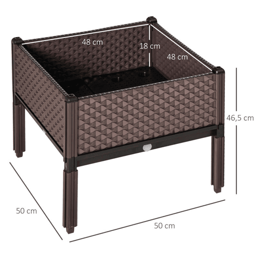 Outsunny Conjunto de 2 Floreiras de Exterior Floreiras Quadradas Elevadas Combinação Livre Floreiras para Jardim Pátio 50x50x46,5 cm Marrom