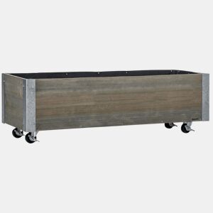 Outsunny Floreira Exterior Grande com Rodas Floreira de Madeira com Tecido não Tecido Floreira com Sistema de Drenagem para Cultivo de Flores Plantas em Varanda Pátio 96x30,6x30 cm Madeira Acinzentada
