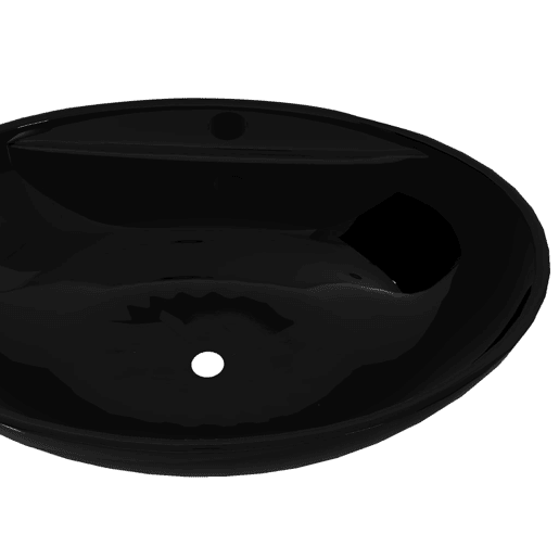 Lavatório - Lavabo - Pia de banheiro cerâmica e torneirafuro transbordo oval preto