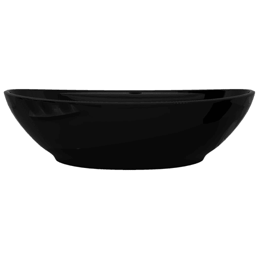 Lavatório - Lavabo - Pia de banheiro cerâmica e torneirafuro transbordo oval preto