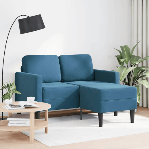Sofá 2 lugares - Sofá fixo com Chaise em L 125 cm veludo azul