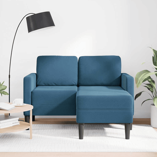 Sofá 2 lugares - Sofá fixo com Chaise em L 125 cm veludo azul