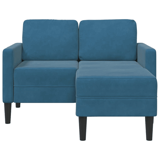 Sofá 2 lugares - Sofá fixo com Chaise em L 125 cm veludo azul